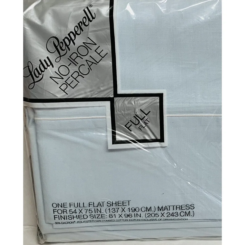 Vintage Lady Pepperell No Iron Percale Full Flat Sheet Blue Made in USA NOS NEW